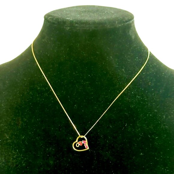 Vintage Donald Brue & Co DEC 14K Gold Electroplated Heart Necklace Red Gemstone - Picture 2 of 7